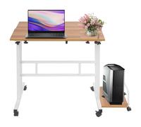 QUIOTUIR Scrivania a doppio spessore pieghevole multifunzionale con ruote con altezza e angolo regolabile per pannello frontale pieghevole e vassoio di accoglienza pieghevole, 74 x 54 x 115 cm (noce