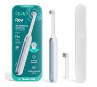 Quip Rev Spazzolino elettrico oscillante ricaricabile con testina extra - Setole morbide, sensore di pressione, 3 intensità, durata della batteria 30 giorni, timer 2 min, custodia da viaggio