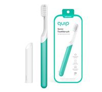 Quip Spazzolino da denti sonico per adulti, con coperchio, testina sostituibile, setole morbide, manico in plastica, durata della batteria di 3 mesi, spazzolino da viaggio verde
