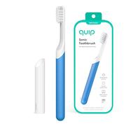 Quip Spazzolino elettrico per adulti, spazzolino sonico con copertura da viaggio e supporto a specchio, setole morbide, timer e manico in plastica, blu