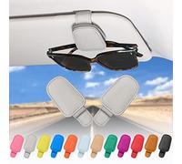 quipuda 2 Pezzi Vera Pelle Porta Occhiali Auto-Clip Portaocchiali Auto-Occhiali per Auto(Grigio)