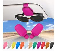 quipuda 2 Pezzi Vera Pelle Porta Occhiali Auto-Clip Portaocchiali Auto-Occhiali per Auto(Rosso Rosa)