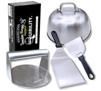 Quirility - Smash Burger Kit - Kit Professionale in Acciaio Inossidabile con Certificato EU Contatto Alimentare - Pressa per Hamburger - Smash Burger Press - Schiaccia Hamburger (Premium)