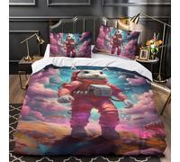 QUIRJIA Astronauts Rabbit 3D Three-dimensional Digital Print Duvet Cover Bedding, 2 Pieces, Cute Animals Quilt Cover Piece Matching Pillowcase with Zipper Closure Soft Microfiber Single（140x200cm）