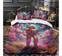 QUIRJIA Astronauts Rabbit Cover Set 3 PCS Hotel Quality Quilt Cover Bed Sets Bed Covers with Pillowcases with Zipper Closure Breathable Stylish Comforter Cute Animals Single（140x200cm）