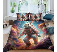 QUIRJIA Astronauts Rabbit Duvet Cover, 3D Bedding Quilt Covers, Polycotton Bed Cover With Pillow Cases, Cute Animals, Double（200x200cm）