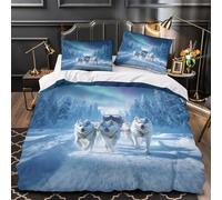 QUIRJIA Cute Huskies Duvet Cover, 3D Bedding Quilt Covers, Polycotton Bed Cover With Pillow Cases, 3D Animals, Super King（260x220cm）