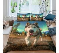 QUIRJIA Cute Huskies Duvet Cover, 3D Bedding Quilt Covers, Polycotton Bed Cover With Pillow Cases, 3D Animals, King（220x240cm）