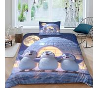 QUIRJIA Cute Penguins Duvet Cover, 3D Bedding Quilt Covers, Polycotton Bed Cover With Pillow Cases, 3D Animals, Single（135x200cm）