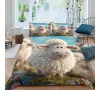 QUIRJIA Cute Sheep 3D Three-dimensional Digital Print Duvet Cover Bedding, 2 Pieces, Anime Animals Quilt Cover Piece Matching Pillowcase with Zipper Closure Soft Microfiber King（220x240cm）
