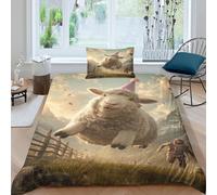 QUIRJIA Cute Sheep 3D Three-dimensional Digital Print Duvet Cover Bedding, 2 Pieces, Anime Animals Quilt Cover Piece Matching Pillowcase with Zipper Closure Soft Microfiber Single（135x200cm）