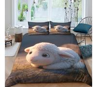 QUIRJIA Cute Sheep 3D Three-dimensional Digital Print Duvet Cover Bedding, 2 Pieces, Anime Animals Quilt Cover Piece Matching Pillowcase with Zipper Closure Soft Microfiber Double（200x200cm）
