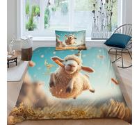 QUIRJIA Cute Sheep 3D Three-dimensional Digital Print Duvet Cover Bedding, 2 Pieces, Anime Animals Quilt Cover Piece Matching Pillowcase with Zipper Closure Soft Microfiber Single（135x200cm）
