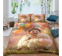 QUIRJIA Cute Sheep 3D Three-dimensional Digital Print Duvet Cover Bedding, 2 Pieces, Anime Animals Quilt Cover Piece Matching Pillowcase with Zipper Closure Soft Microfiber Double（200x200cm）