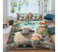 QUIRJIA Cute Sheep 3D Three-dimensional Digital Print Duvet Cover Bedding, 2 Pieces, Anime Animals Quilt Cover Piece Matching Pillowcase with Zipper Closure Soft Microfiber Double（200x200cm）