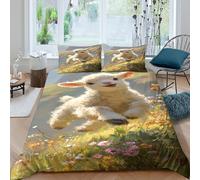 QUIRJIA Cute Sheep 3D Three-dimensional Digital Print Duvet Cover Bedding, 2 Pieces, Anime Animals Quilt Cover Piece Matching Pillowcase with Zipper Closure Soft Microfiber King（220x240cm）