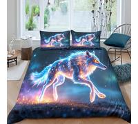 QUIRJIA Running Wlof 3D Three-dimensional Digital Print Duvet Cover Bedding, 2 Pieces, Anime Animals Quilt Cover Piece Matching Pillowcase with Zipper Closure Soft Microfiber Double（200x200cm）