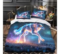 QUIRJIA Running Wlof 3D Three-dimensional Digital Print Duvet Cover Bedding, 2 Pieces, Anime Animals Quilt Cover Piece Matching Pillowcase with Zipper Closure Soft Microfiber Super King（260x220cm）
