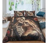 QUIRJIA skeleton romanceSet Di Copripiumino morbida microfibra 3 Pezzi stampa 3D con cerniera gothic romantic style copripiumino incluso federe aiosa ultra morbido for ragazze King（220x240cm）