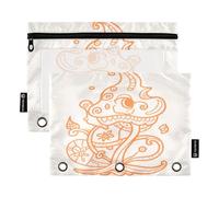 Quirky Monster Orange - Set di 2 astucci per raccoglitori a 3 anelli, cerniera liscia, con finestra in PVC trasparente, per articoli scolastici