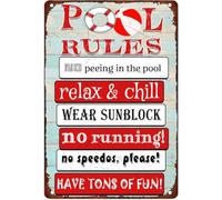 Quirky Pool Rules Sign No Peeing Have Tons of Fun Retro Tin Wall Plaque 8 X 12 in