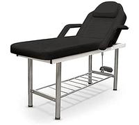 QUIRUMED Barella fissa a 2 sezioni, in acciaio cromato, con foro facciale, braccioli rimovibili, colore nero, similpelle, schienale ribaltabile, vassoio inferiore