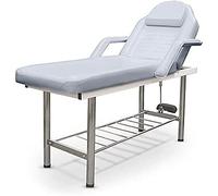 QUIRUMED Barella fissa a 2 sezioni, in acciaio cromato, con foro facciale, braccioli rimovibili, colore argento, similpelle, schienale ribaltabile, vassoio inferiore