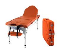 QUIRUMED Barella pieghevole, doppio schienale pieghevole, alluminio, similpelle, colore arancione, 186 x 66 cm, portatile, testa rimovibile, foro faccialE
