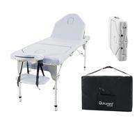 QUIRUMED Barella pieghevole, doppio schienale pieghevole, alluminio, similpelle, colore bianco, 186 x 66 cm, portatile, testa rimovibile, foro facciale, altezza regolabile, fino a 150 kg