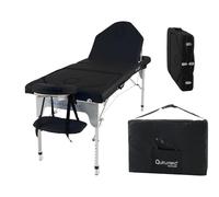 QUIRUMED Barella pieghevole, doppio schienale pieghevole, alluminio, similpelle, colore nero, 186 x 66 cm, portatile, testa rimovibile, foro facciale, altezza regolabile, fino a 150 kg