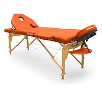 QUIRUMED Barella pieghevole in legno Pro, 194 x 70 cm, con schienale ribaltabile, colore arancione, similpelle, foro facciale, testa rimovibile, altezza regolabile, fino a 150 kg