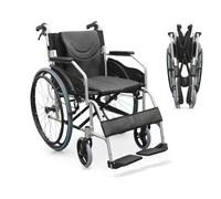 QUIRUMED Carrozzina manuale in alluminio, Pieghevole, Leggera, Larghezza sedile 46 cm, Freni a maniglia, Imbottita, Per disabili, Per anziani, Fino a 110 kg