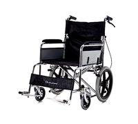 QUIRUMED Carrozzina pieghevole in acciaio cromato per trasporto, trasferimento, Leggera, Maniglia freni e freno a mano, Schienale ribaltabile, Facile da piegare, Per anziani, Per disabili