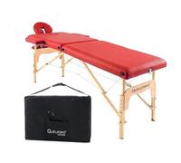 Quirumed Easy Lettino da massaggio pieghevole in legno, colore rosso, 186 x 66 cm, lettino da massaggio, massaggio fisioterapico, similpelle, testa articolata, altezza regolabile, 2 sezioni