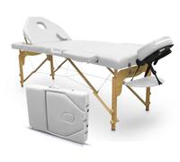 QUIRUMED Elite Lettino da massaggio pieghevole in legno, bianco, 194 x 70 cm, similpelle, portatile, schienale pieghevole, testa rimovibile, foro per il viso, altezza regolabile, fino a 150 kg