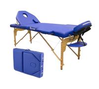 QUIRUMED Elite Lettino da massaggio pieghevole in legno, colore blu, 194 x 70 cm, similpelle, portatile, schienale pieghevole, testa rimovibile, foro facciale, altezza regolabile, fino a 150 kg