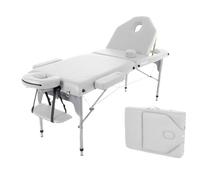 QUIRUMED Lettino da massaggio pieghevole in alluminio, 186 x 66 cm, imbottito 14 cm, similpelle, colore bianco, altezza regolabile, schienale ribaltabile, leggero, fino a 150 kg