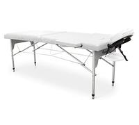 QUIRUMED Lettino da massaggio pieghevole in alluminio, colore bianco, 186 x 66 cm, lettino da massaggio, similpelle, leggero, portatile, regolazione telescopica in altezza, fino a 140 kg