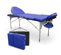 QUIRUMED Lettino da massaggio pieghevole in alluminio Pro, 186 x 66 cm, con schienale ribaltabile, colore blu, similpelle, foro per il viso, testa rimovibile, altezza regolabile, 2 sezioni