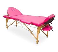 QUIRUMED Lettino da massaggio pieghevole, in legno, 186 x 66 cm, con schienale, colore rosa, foro per il viso, tappo per il viso, testa rimovibile, zaino per il trasporto, fino a 140 kg