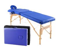 Quirumed Lettino da massaggio pieghevole in legno Easy, colore blu, 182 x 60 cm, ecopelle, portatile, leggera testa rimovibile, foro viso, altezza regolabile, fino a 120 kg