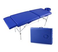 QUIRUMED Lettino da massaggio QUIRUMED, pieghevole, alluminio ultraleggero, similpelle, professionale, 200 x 60 cm, blu, testa rimovibile, foro facciale, pedana, fino a 120 kg