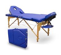 QUIRUMED Lettino pieghevole in legno Pro, 194 x 70 cm, con schienale ribaltabile, colore blu, ecopelle, foro viso, testa rimovibile, altezza regolabile, fino a 150 kg