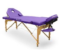 QUIRUMED Lettino pieghevole in legno Pro, 194 x 70 cm, con schienale ribaltabile, colore viola, ecopelle, foro viso, testa rimovibile, altezza regolabile, fino a 150 kg