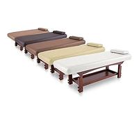 QUIRUMED Lettino SPA fisso in legno, colore marrone, lettino da massaggio, altezza regolabile, similpelle, cuscino, foro facciale, base color wengè, stabile, imbottitura ad alta densità