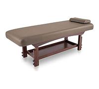 QUIRUMED Lettino SPA fisso in legno, colore visone, lettino da massaggio, altezza regolabile, similpelle, cuscino, foro facciale, base color wengè, stabile, imbottitura ad alta densità