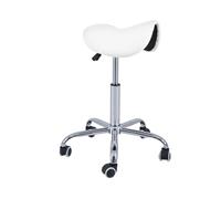 QUIRUMED Pony Sgabello 5 Ruote, Base Cromata, Colore Bianco, Rivestimento in Similpelle, Regolabile in Altezza, Leggero, Design Ergonomico, Girevole, Fino a 150 kg