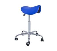 QUIRUMED Pony Sgabello 5 Ruote, Base Cromata, Colore Blu, Rivestimento in Similpelle, Regolabile in Altezza, Leggero, Design Ergonomico, Girevole, Fino a 150 kg