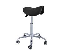 QUIRUMED Pony Sgabello 5 Ruote, Base Cromata, Colore Nero, Rivestimento in Similpelle, Regolabile in Altezza, Leggero, Design Ergonomico, Girevole, Fino a 150 kg