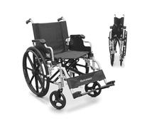 QUIRUMED Sedia a rotelle in alluminio, Pieghevole, Seduta 48 cm, Braccioli pieghevoli e rimovibili, Poggiapiedi pieghevoli, Freni a mano